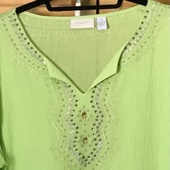 Chico’s Women’s Lime Green Embroidered Tunic Top - size 3 - Picture 7 of 7